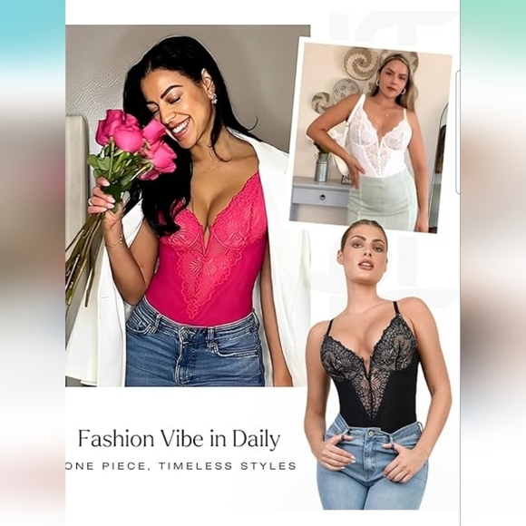 Popilush Pink Lace Shapewear Tummy Control Corset Bodysuit Size 2XL - Picture 2 of 11